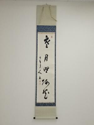 泉涌寺椋本龍海筆　「寒月照梅花」一行書　肉筆紙本掛軸（保護箱）